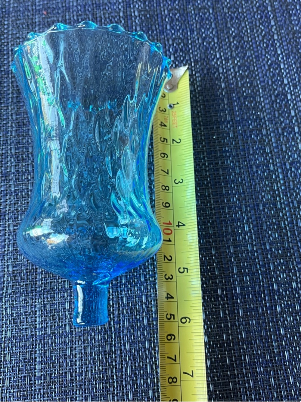 Blue Glass Votive Sconce Cup Candle Holder Peg Honeycomb Crinkle Optic Homco 5" - Picture 3 of 5